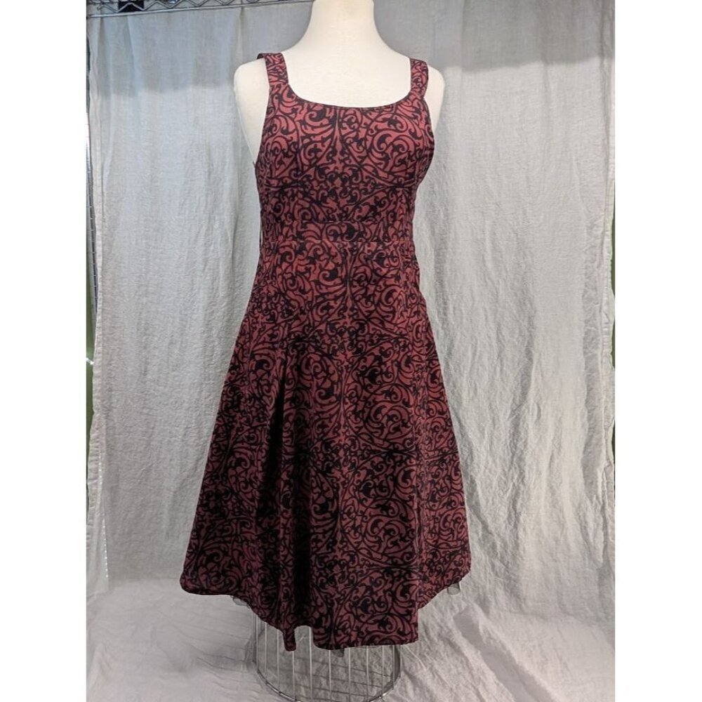 Pura Vida women's size 8 tank midi dress black and red full skirt tulle D3